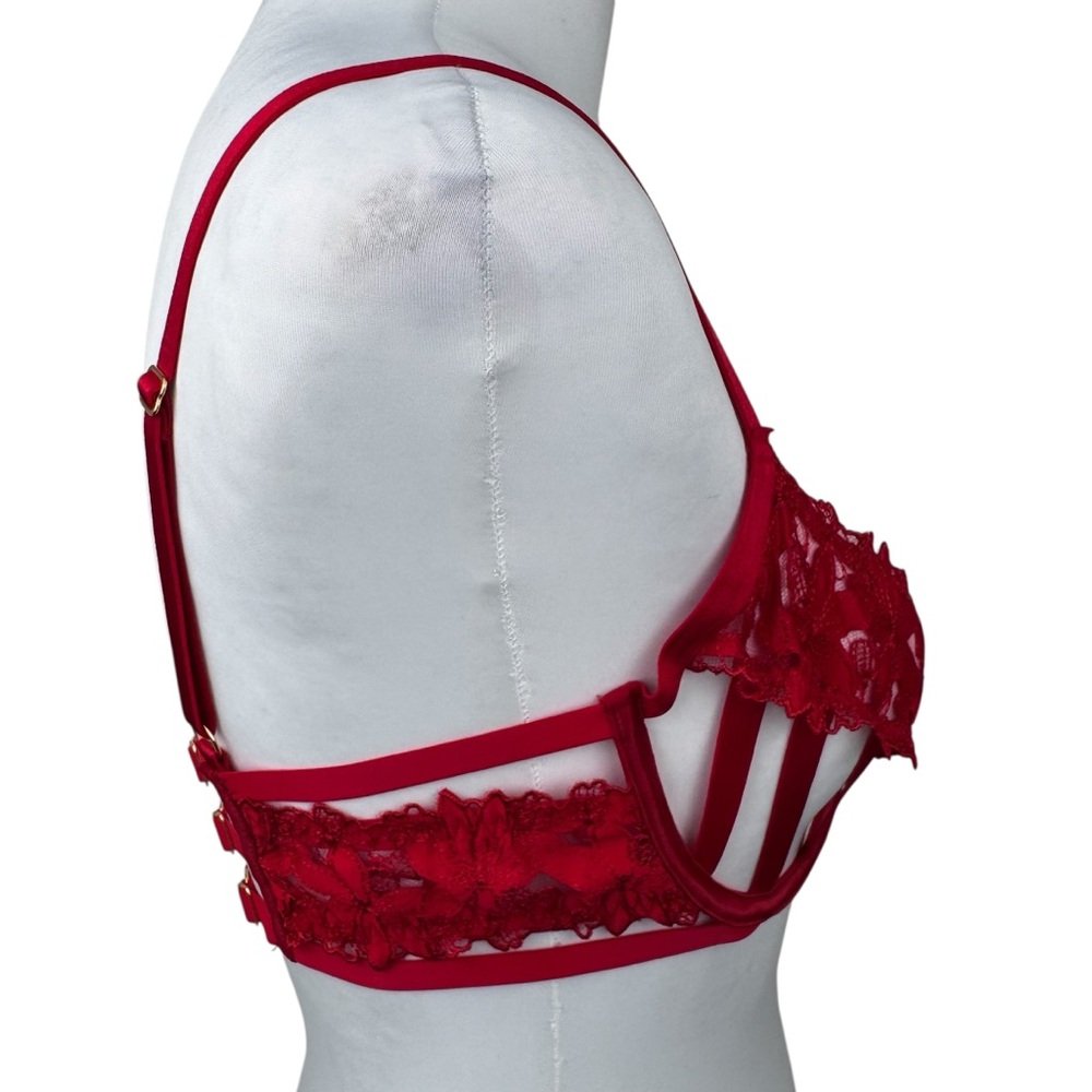 NWT Victoria's Secret Very Sexy Red Satin Ziggy Glam Floral Caged Lace Bra 34D - Picture 7 of 11